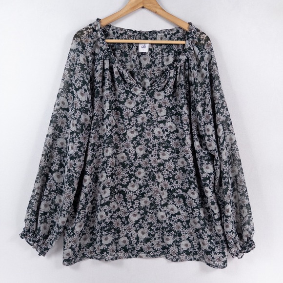 CAbi Tops - CAbi Bianca Floral Top Large Green Pullover Peasant Fairy Cottage Coastal Boho